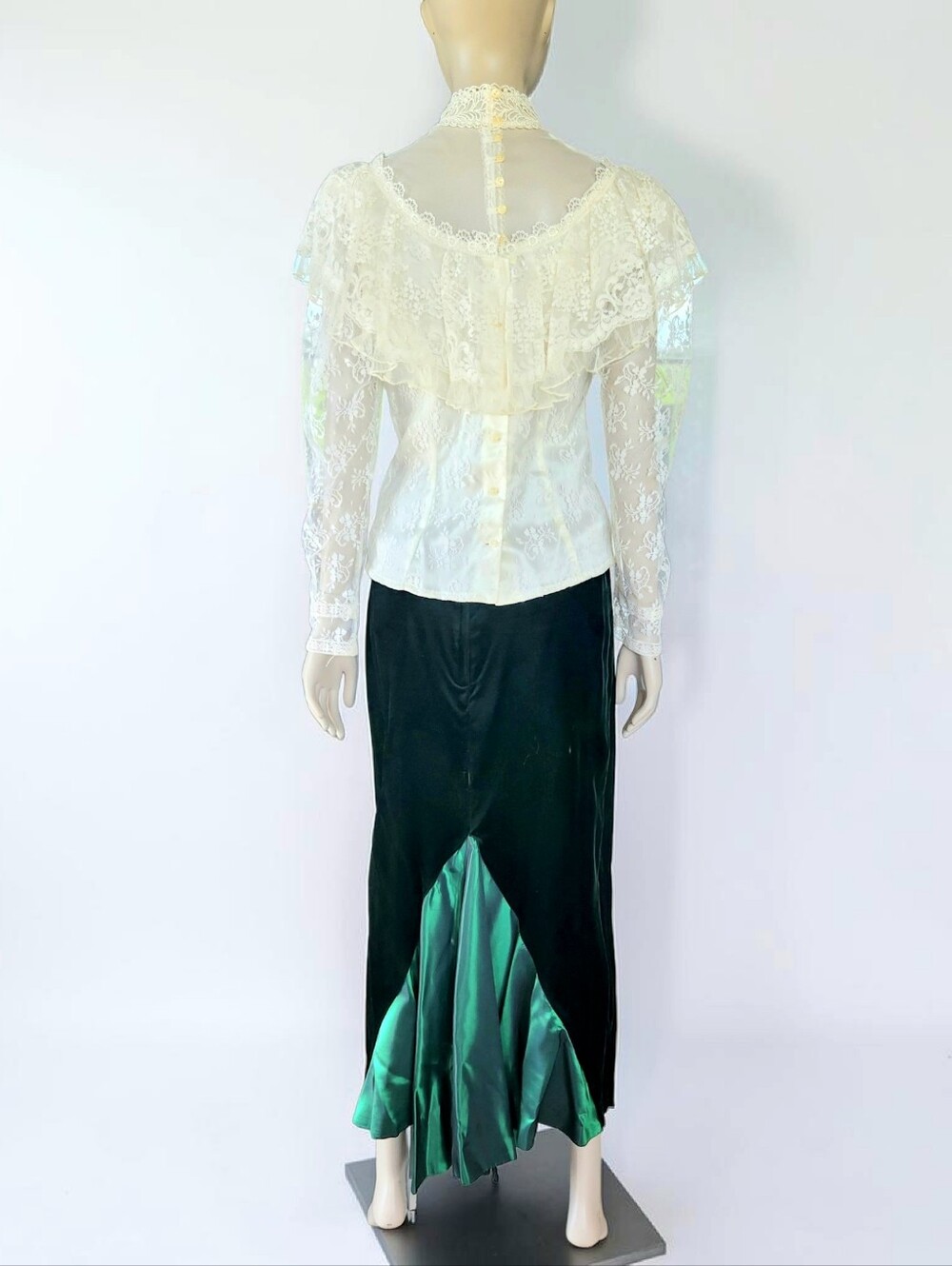 Vintage Jessica Mcclintock Lace Blouse Velvet Maxi Skirt Set Womens 11-12 1980s - Picture 5 of 16